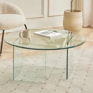 Mesa de centro redonda design em vidro temperado - Transparente - ADAMO