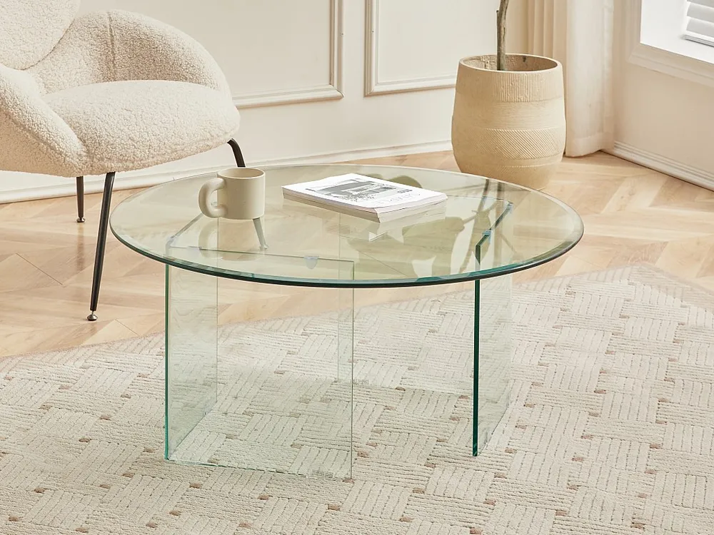 Mesa de centro redonda design em vidro temperado - Transparente - ADAMO