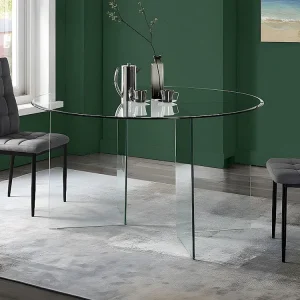 Mesa de jantar redonda - 6 lugares - Vidro temperado - ADAMO