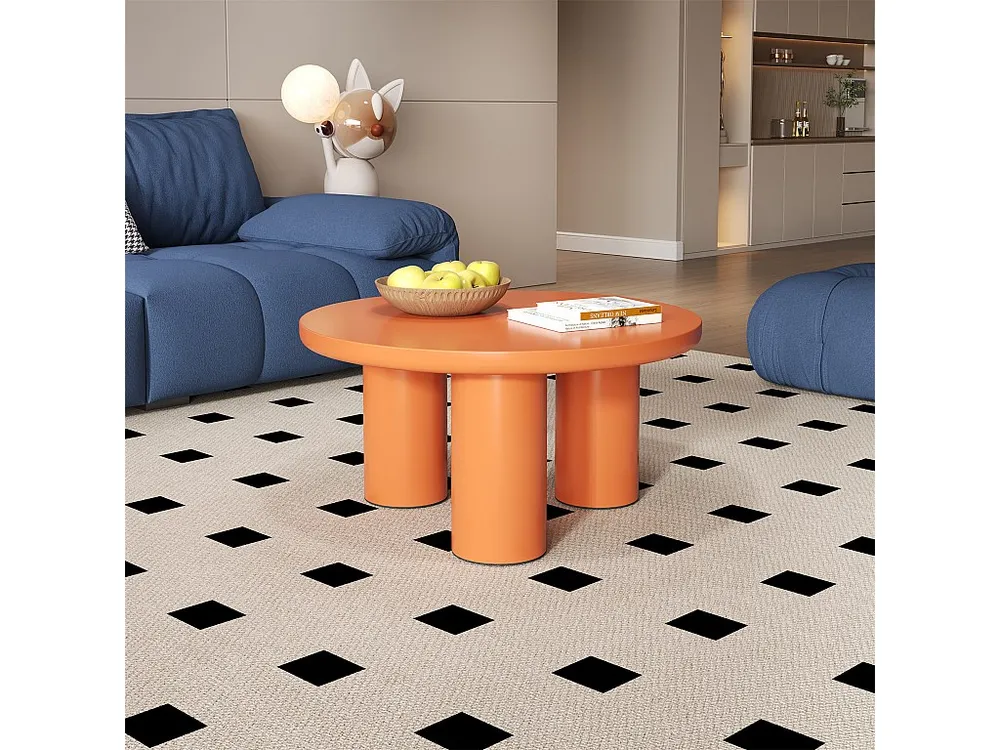 Mesas de centro redondas - D 72,2 x 35,5 cm - tampo em MDF pintado e pés em PVC - Laranja