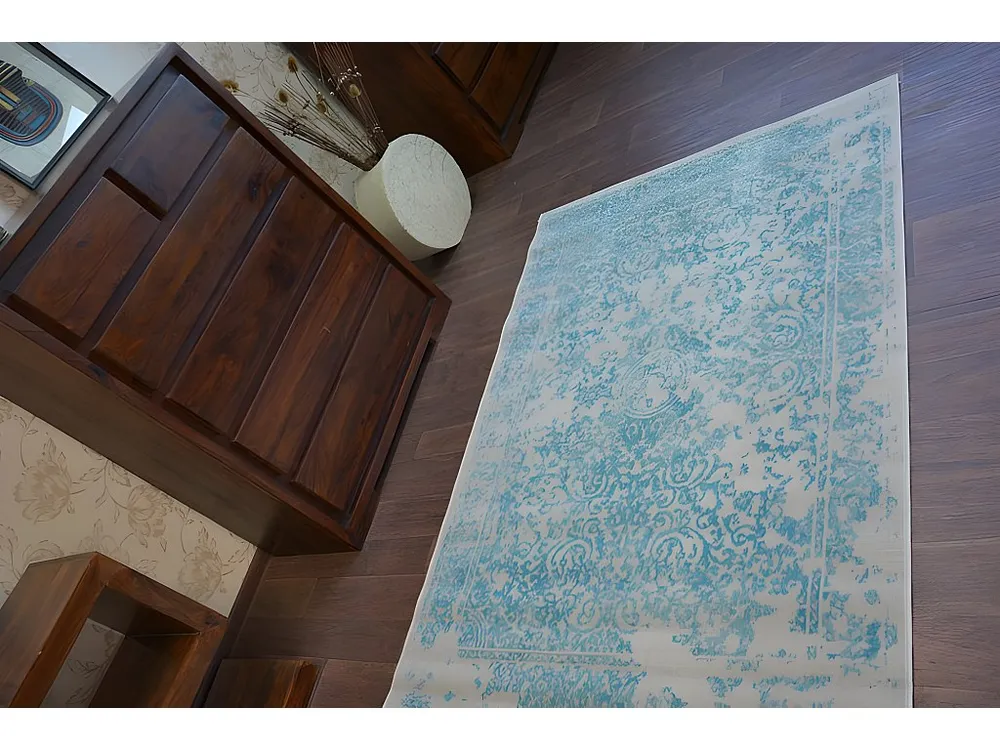 Tapete Vintage 22208/054 turquesa /creme roseta clássica 140x200 cm