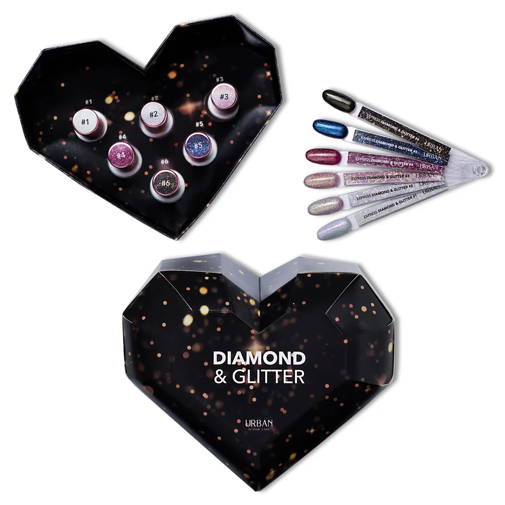 Kit Verniz Gel 6 Cores Express Diamond & Glitter (#1 #6) Aplicação com Pistola